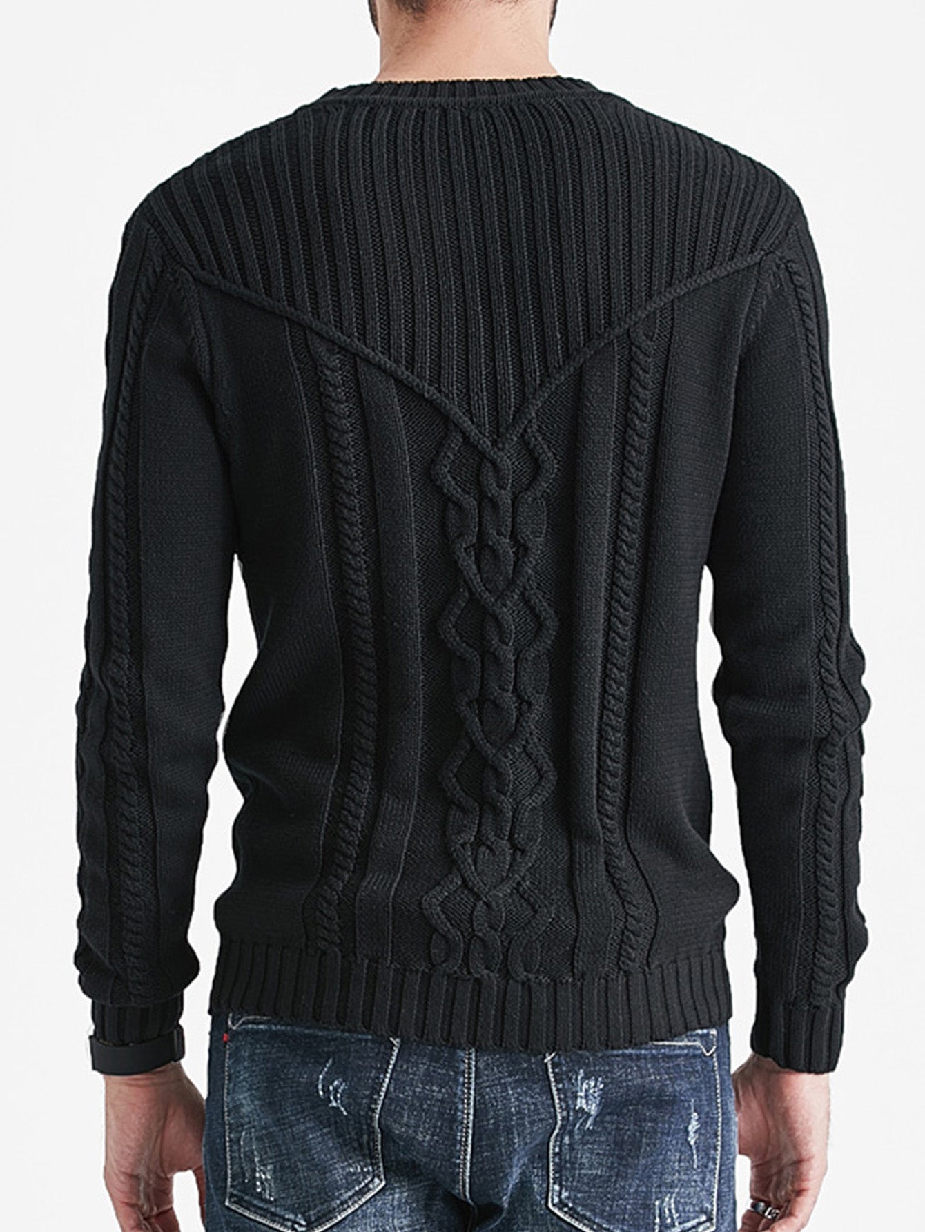Winter Men Solid Color Warm Jacquard Fashion Sweater