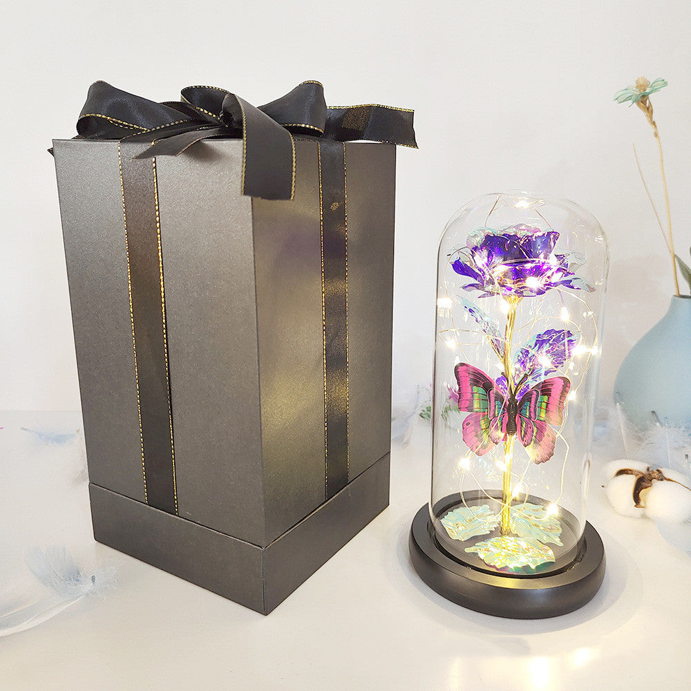 Mothers Day Gift Eternal Rose LED Light Foil Flower In Glass Cover Mothers Day Wedding Favors Bridesmaid Gift