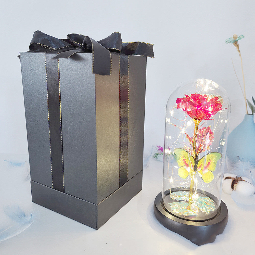 Mothers Day Gift Eternal Rose LED Light Foil Flower In Glass Cover Mothers Day Wedding Favors Bridesmaid Gift