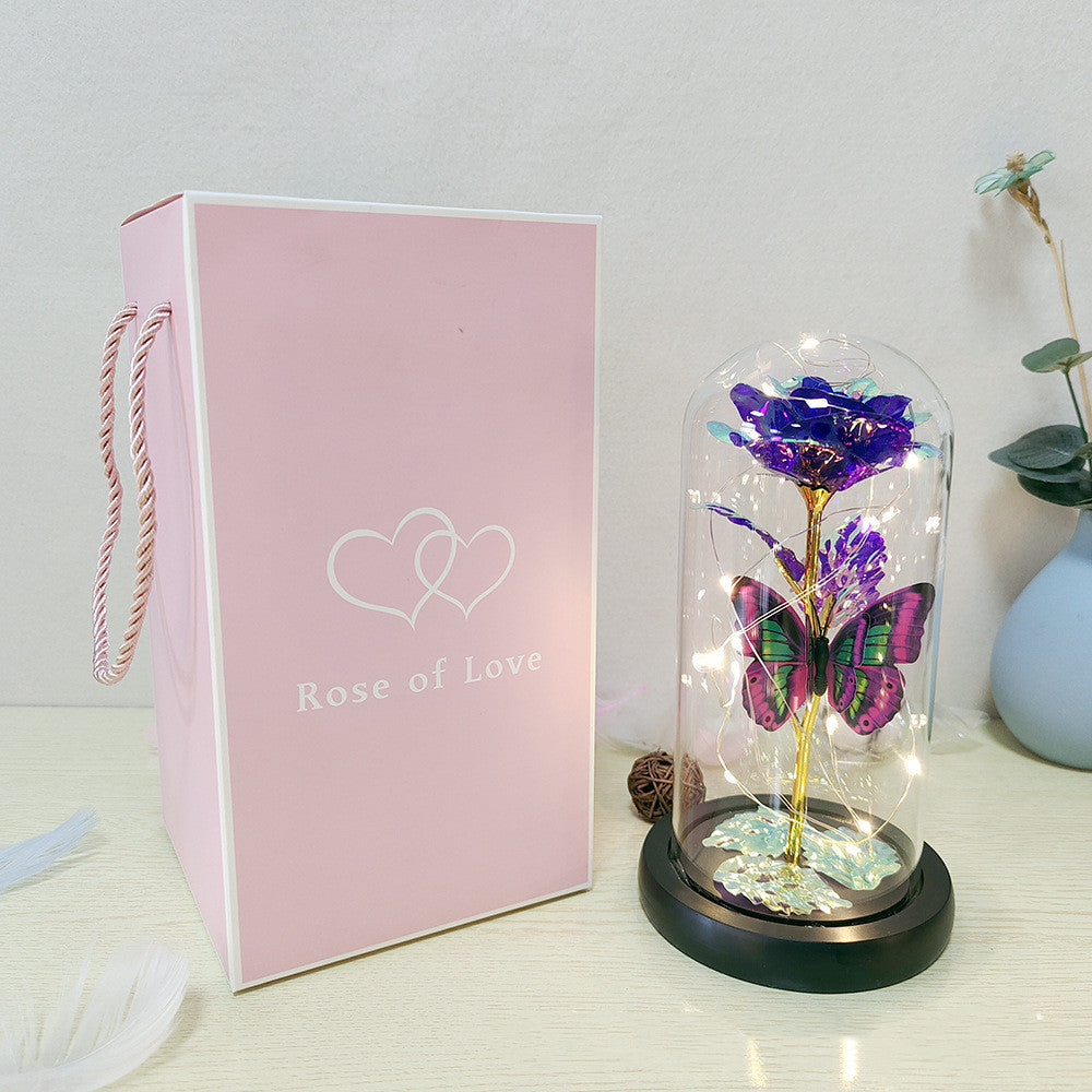 Mothers Day Gift Eternal Rose LED Light Foil Flower In Glass Cover Mothers Day Wedding Favors Bridesmaid Gift
