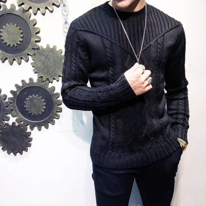 Winter Men Solid Color Warm Jacquard Fashion Sweater