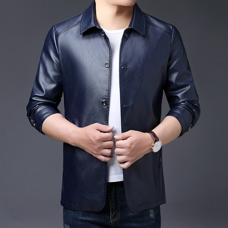 slim leather jacket coat Men