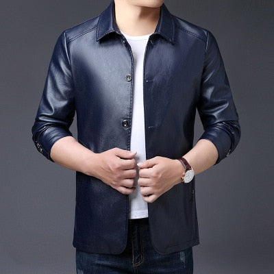 slim leather jacket coat Men
