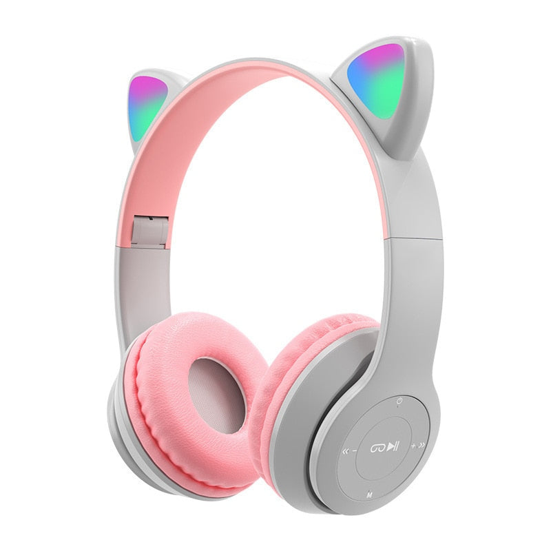 Pink Girl Wireless Headphones RGB Cute Cat Ears Headset With Microphone Noise Cancelling Kid Stereo Music casco Children's Gifts