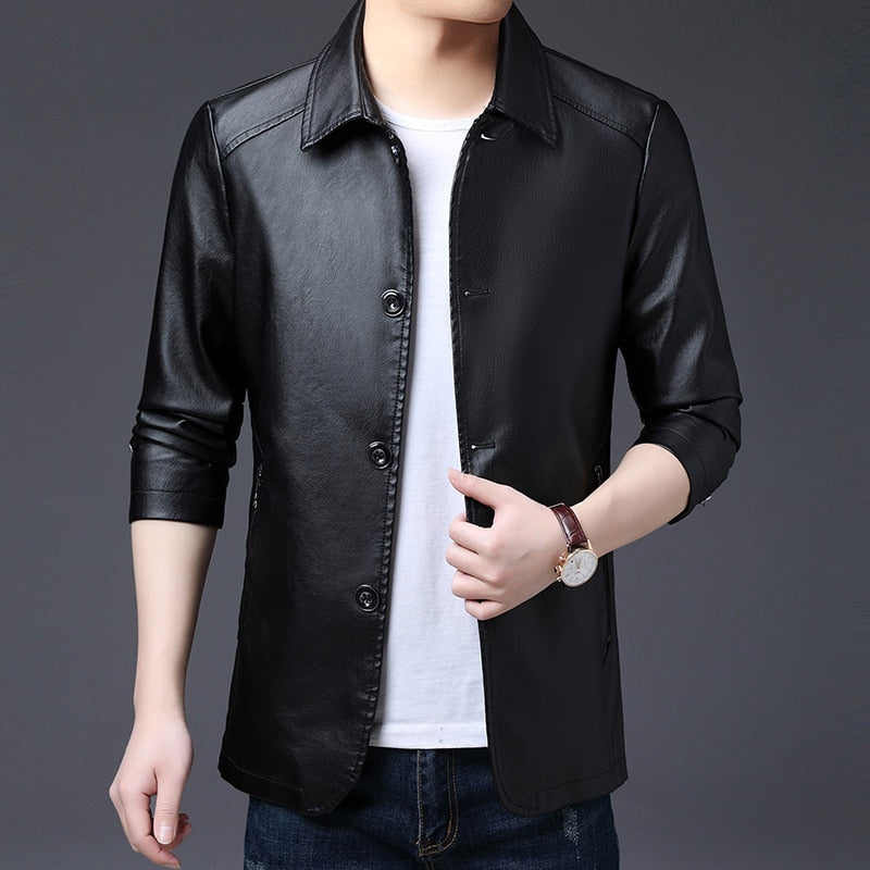 slim leather jacket coat Men