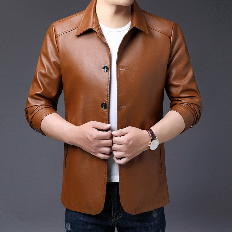 slim leather jacket coat Men