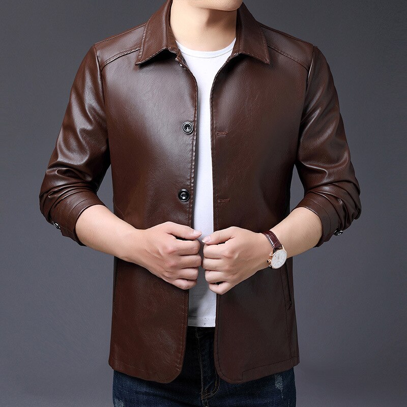 slim leather jacket coat Men