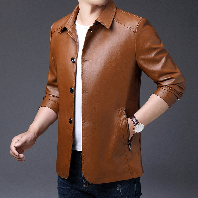slim leather jacket coat Men