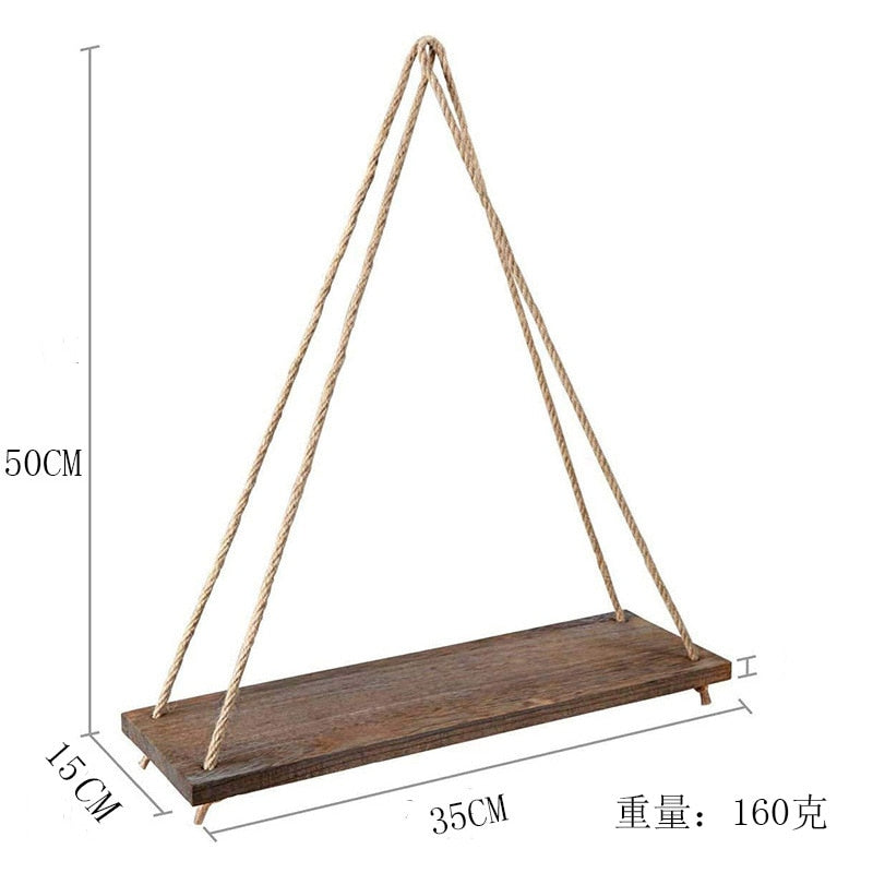 Wooden Rope Swing Wall Hanging Plant Flower Pot
