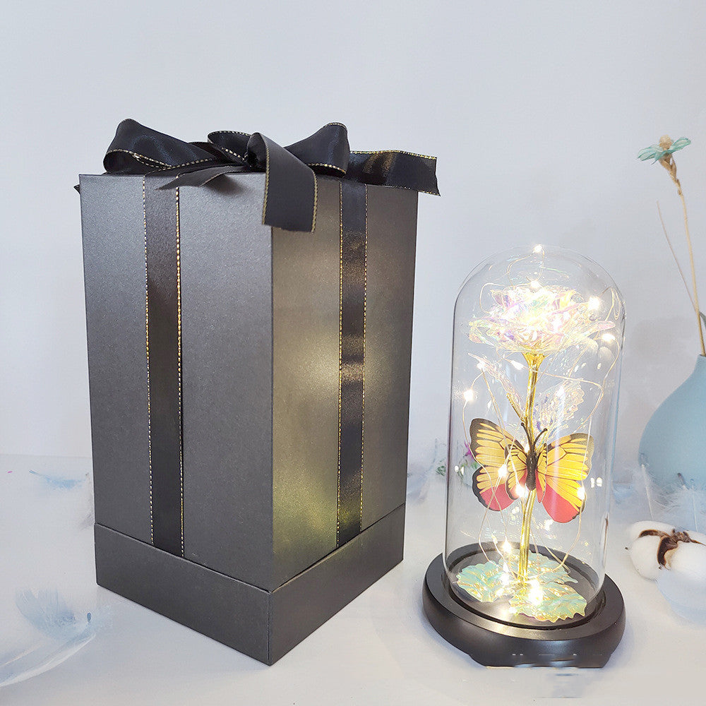 Mothers Day Gift Eternal Rose LED Light Foil Flower In Glass Cover Mothers Day Wedding Favors Bridesmaid Gift