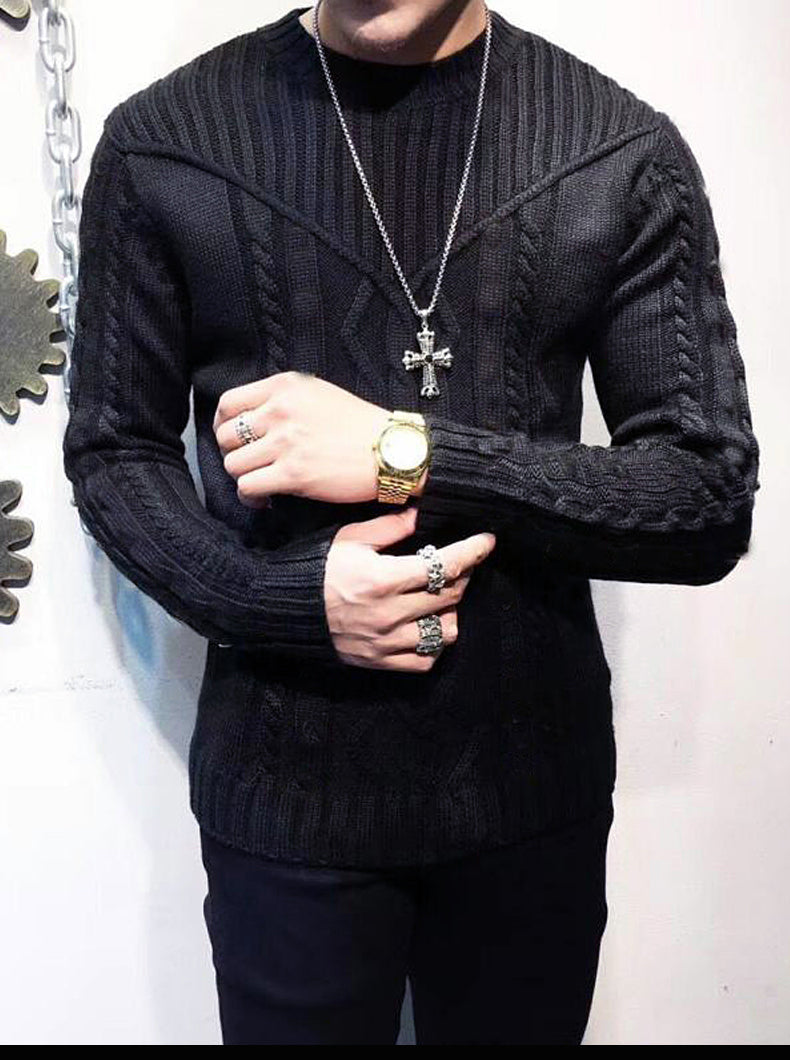 Winter Men Solid Color Warm Jacquard Fashion Sweater