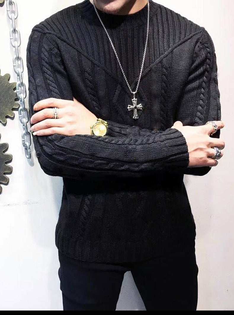 Winter Men Solid Color Warm Jacquard Fashion Sweater