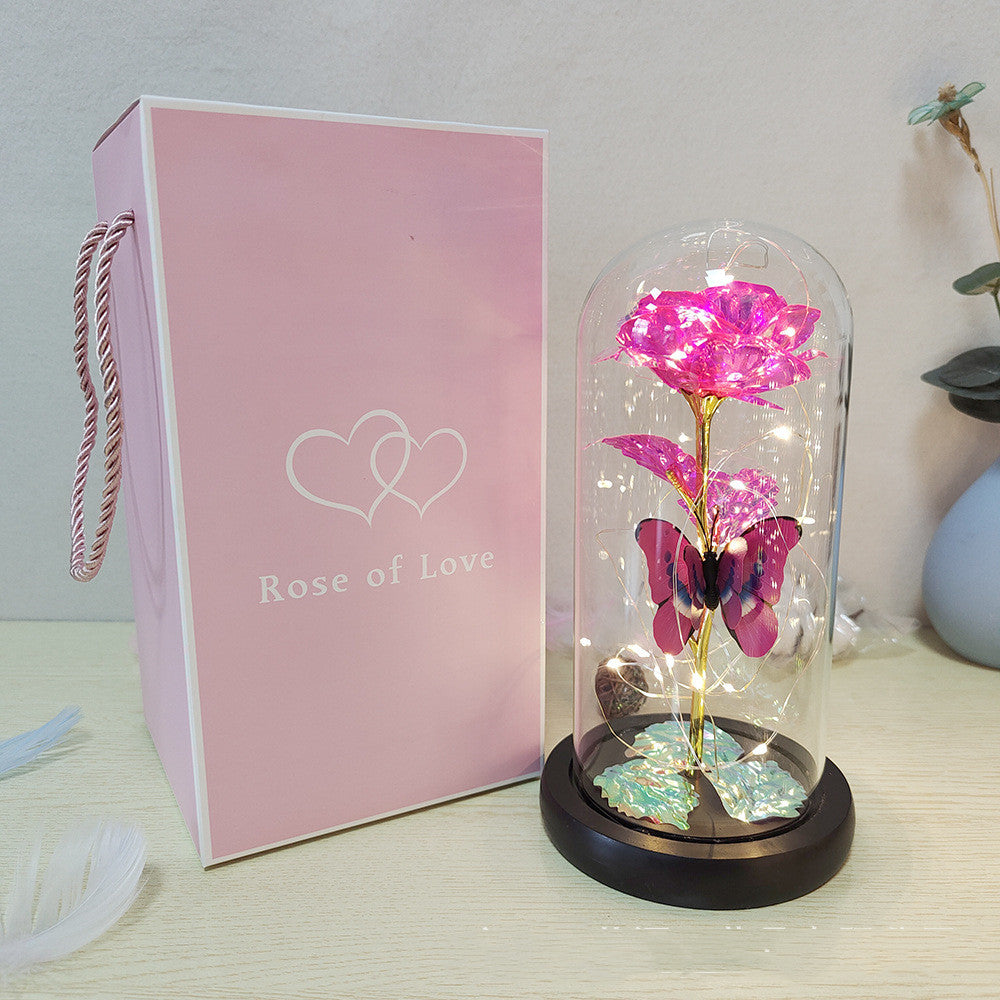 Mothers Day Gift Eternal Rose LED Light Foil Flower In Glass Cover Mothers Day Wedding Favors Bridesmaid Gift