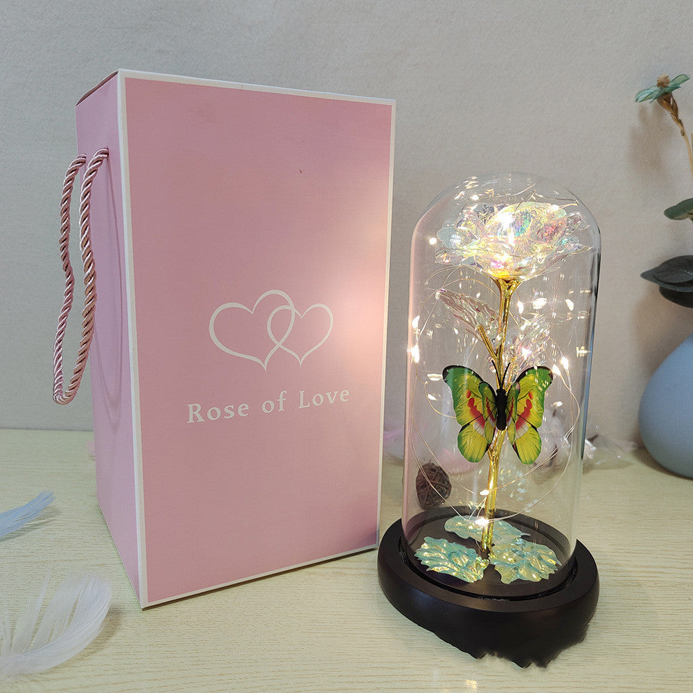 Mothers Day Gift Eternal Rose LED Light Foil Flower In Glass Cover Mothers Day Wedding Favors Bridesmaid Gift