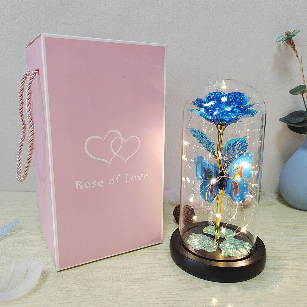 Mothers Day Gift Eternal Rose LED Light Foil Flower In Glass Cover Mothers Day Wedding Favors Bridesmaid Gift