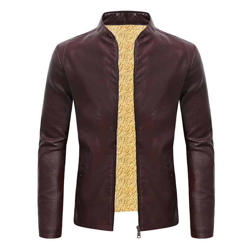 2022 Winter Fleece Leather Jacket Men