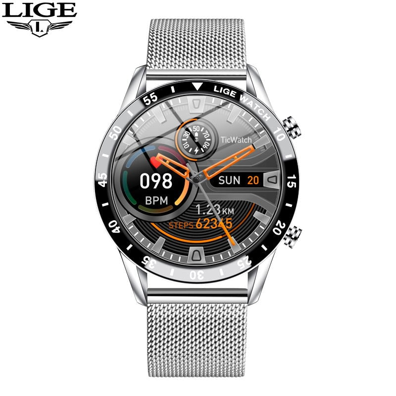 LIGE 2022 Full Circle Touch Screen Steel Band Luxury Bluetooth Call Men Smart Watch Waterproof Sport Activity Fitness Watch+Box