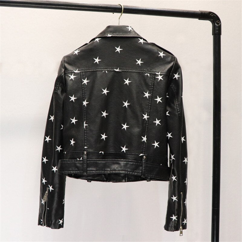 Slim Washed PU Leather Jacket Women