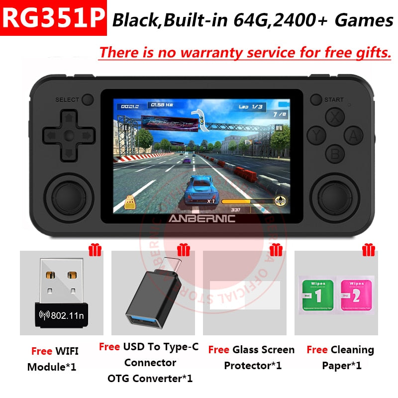 RG351P ANBERNIC  Retro Game PS1 RK3326 64G Open Source System 3.5 inch IPS Screen Portable Handheld Game Console RG351gift 2400