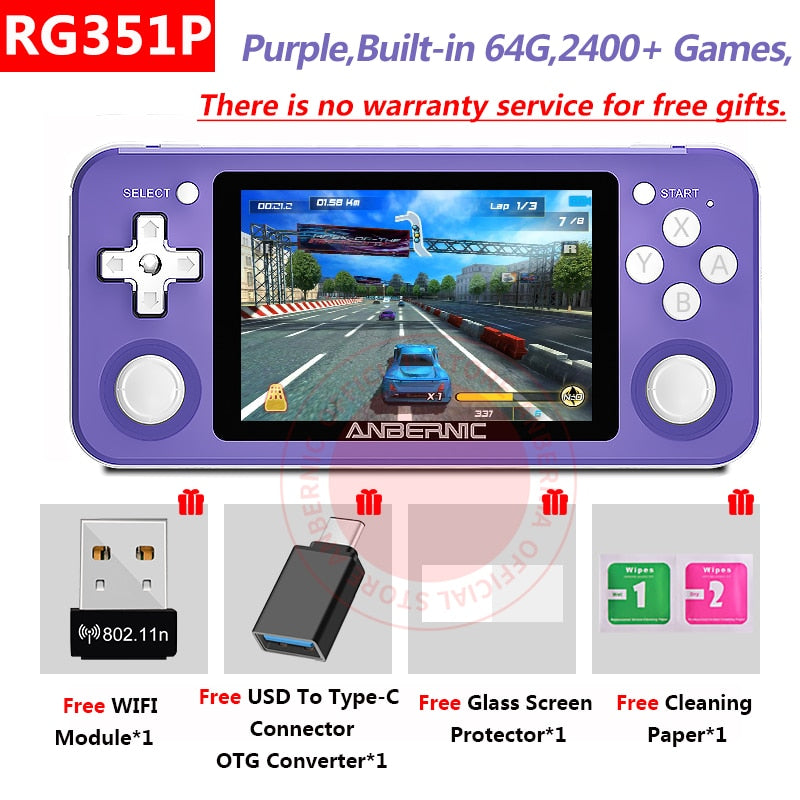 RG351P ANBERNIC  Retro Game PS1 RK3326 64G Open Source System 3.5 inch IPS Screen Portable Handheld Game Console RG351gift 2400