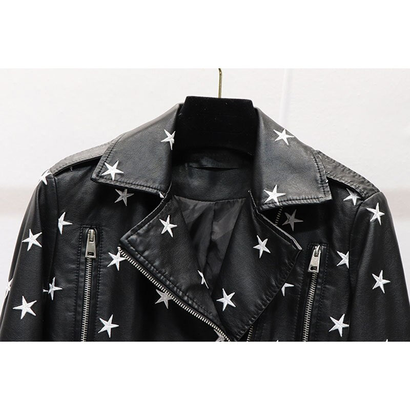 Slim Washed PU Leather Jacket Women