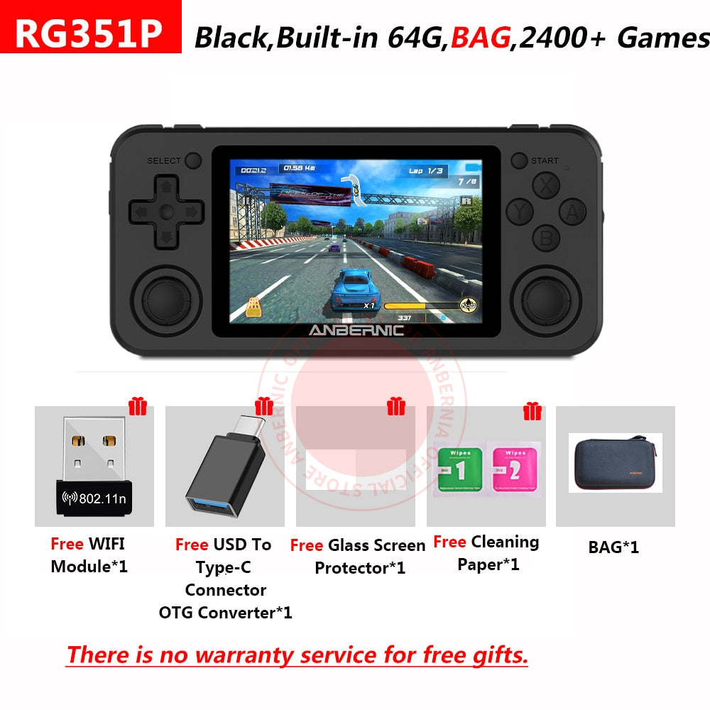 RG351P ANBERNIC  Retro Game PS1 RK3326 64G Open Source System 3.5 inch IPS Screen Portable Handheld Game Console RG351gift 2400