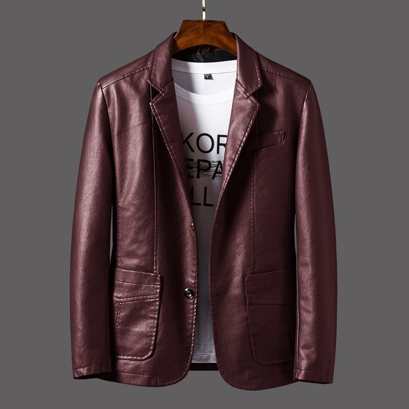 PU Jackets Men Solid Color