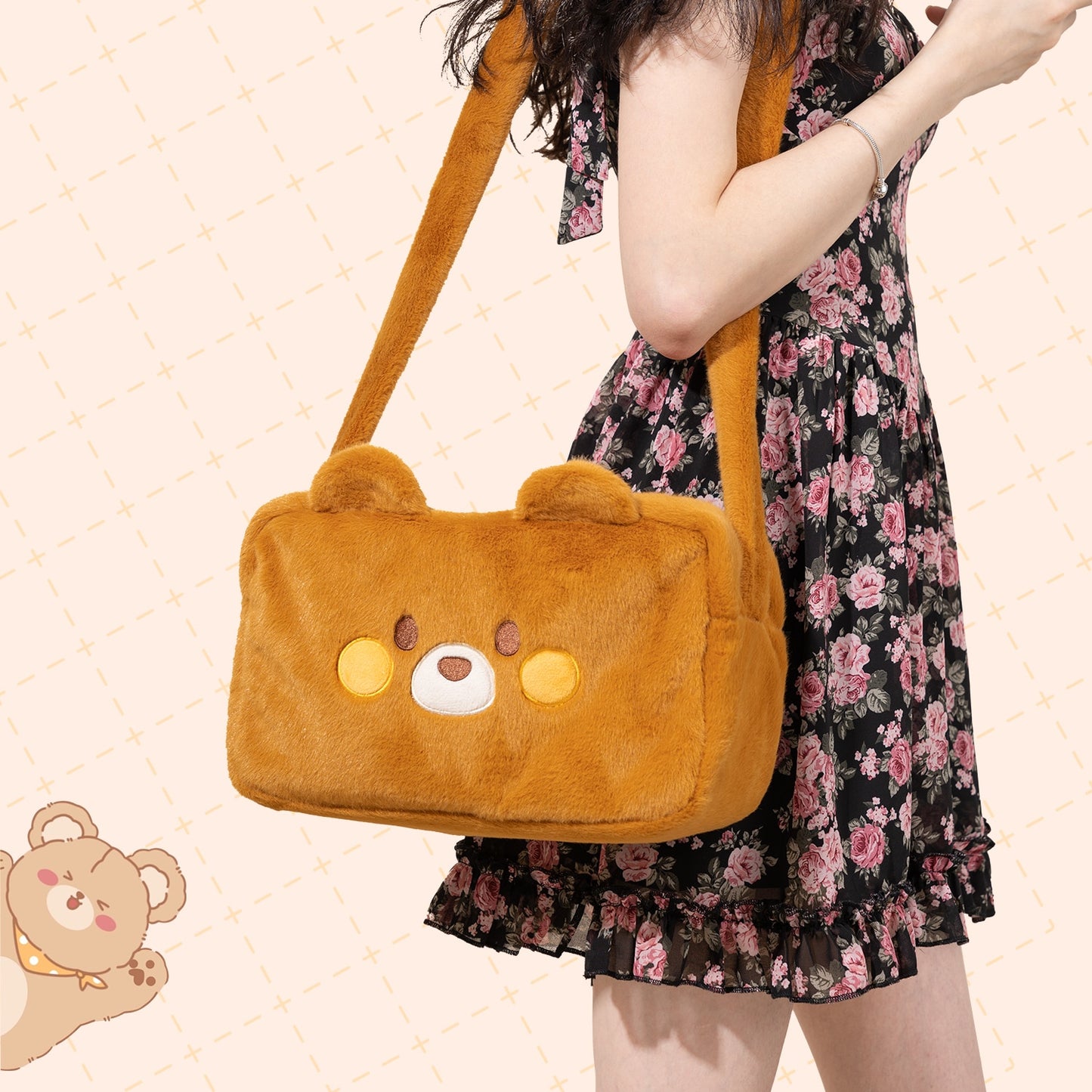 GeekShare Cute Girl Orange Bear Shoulder Bag Switch Storage Shoulder Plush Bag For NS OLED Accessories Messenger Large Capacity