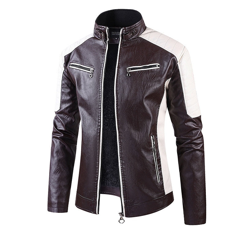 Autumn and Winter Leisure Motorcycle Stitching Pu Leather Jacket