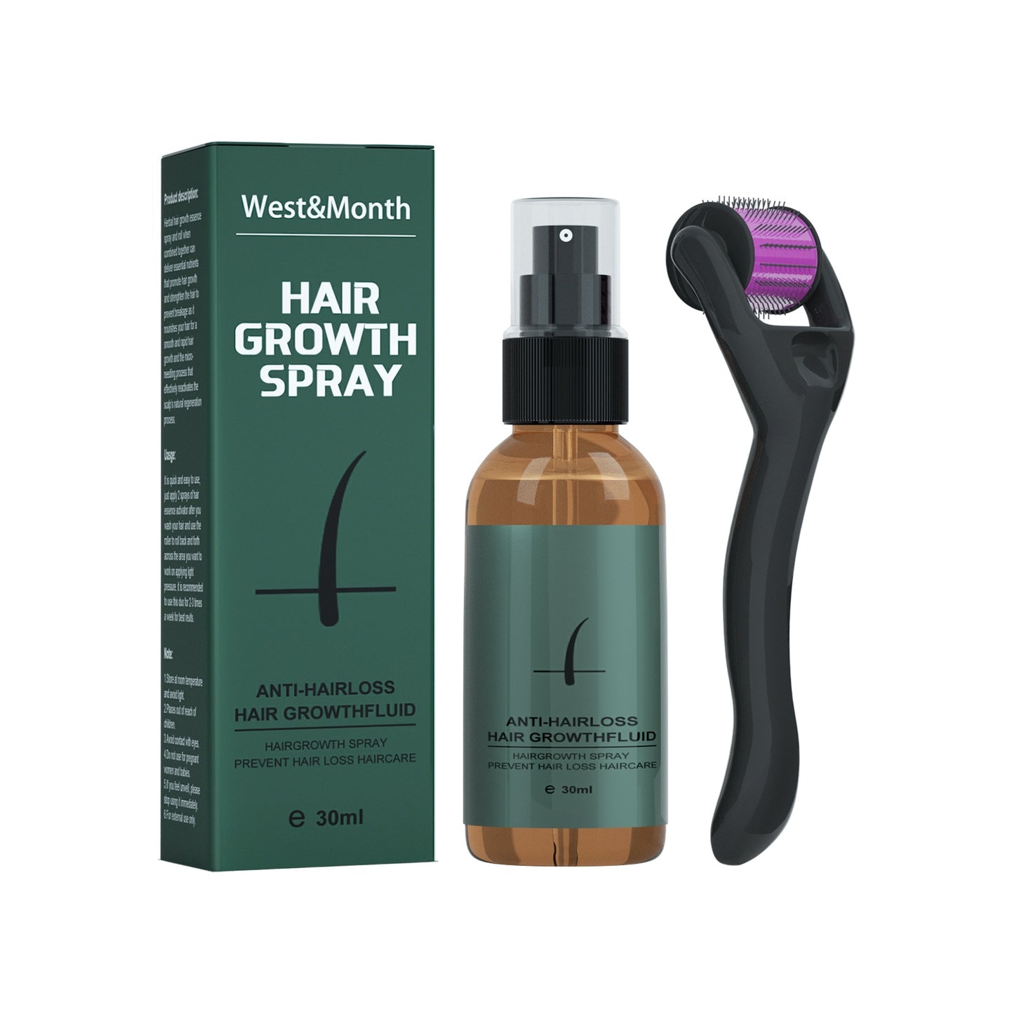 Beard Growth Spray Set for Men Nourishing Moisturizing Moustache Growth Enhancer Anti Hair Loss Care Serum with Beard Roller