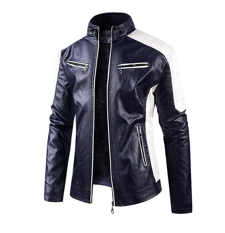 Autumn and Winter Leisure Motorcycle Stitching Pu Leather Jacket