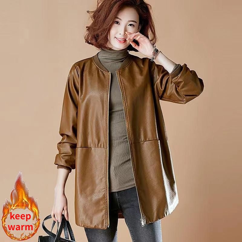 Women Mid Length Leather Jacket