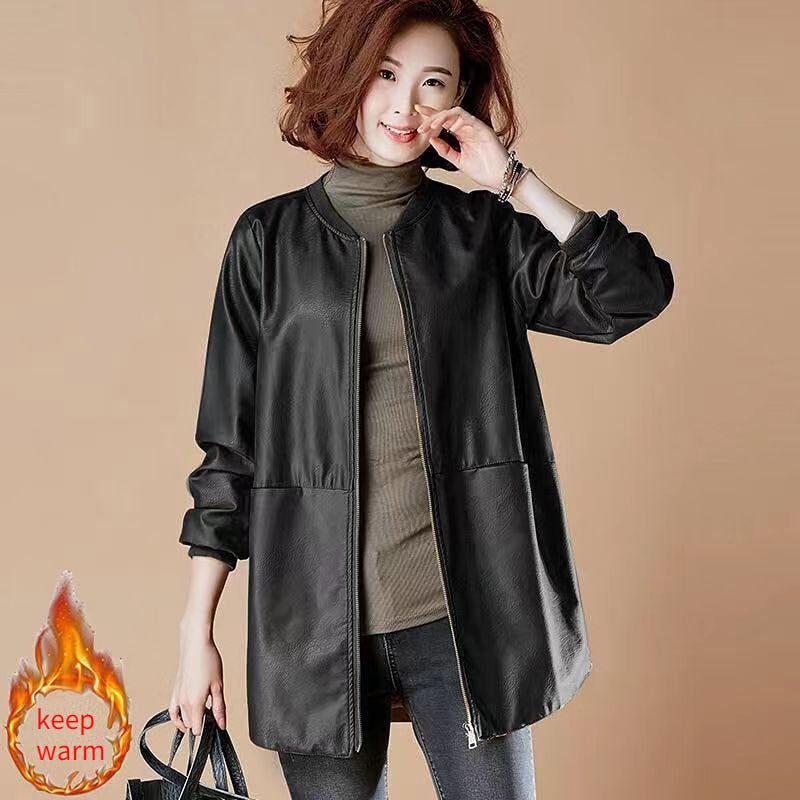 Women Mid Length Leather Jacket