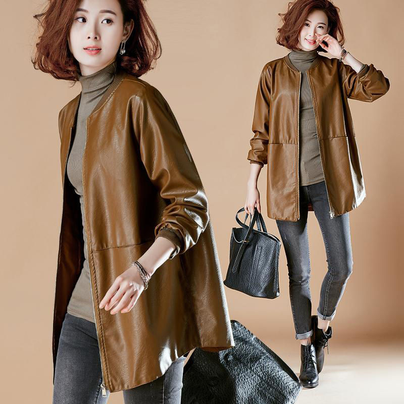 Women Mid Length Leather Jacket