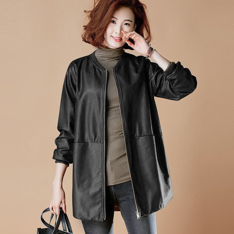 Women Mid Length Leather Jacket