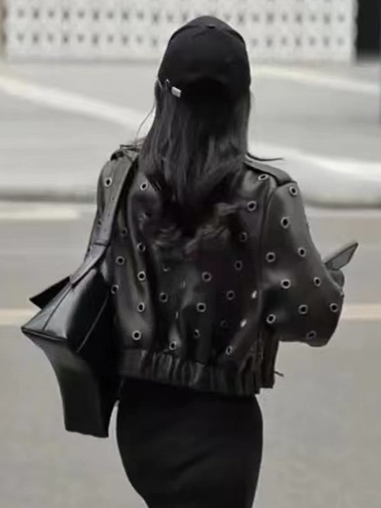 Korean Metal Buckle Cropped Leather Jacket