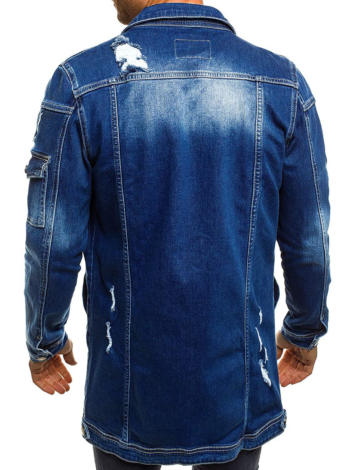 Fashion Men's Mid-length Ripped Denim Jacket